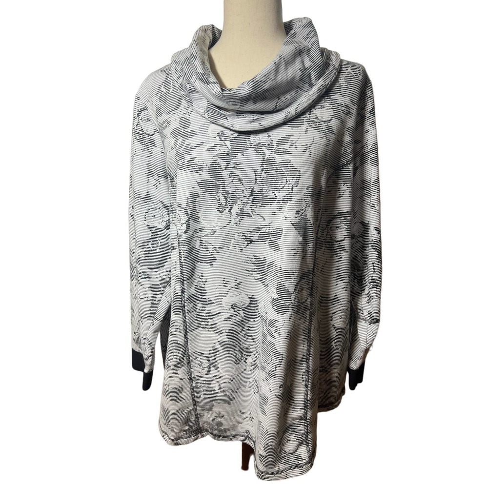 3/$27 Activezone Sweatshirt with Cowl Neck, Floral in Gray, 1X